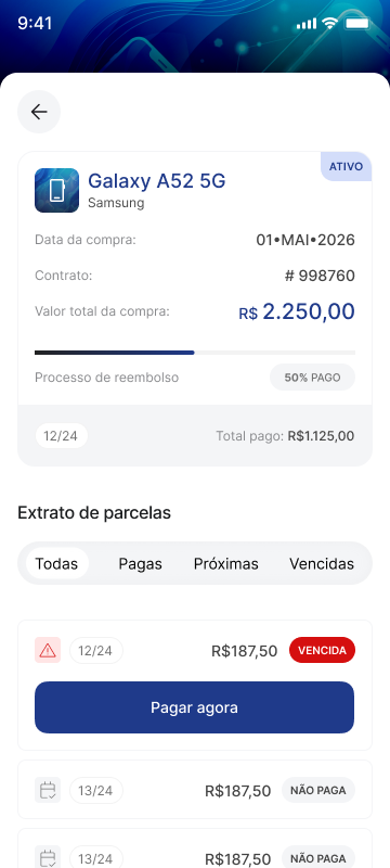Extrato de parcelas com filtros e status